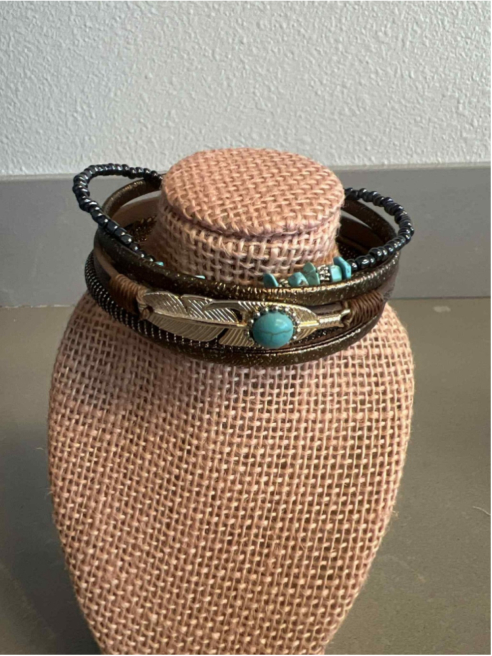 Boho Turquoise Beaded Wrap Bracelet Western Cuff Feather Charm Magnetic Clasp